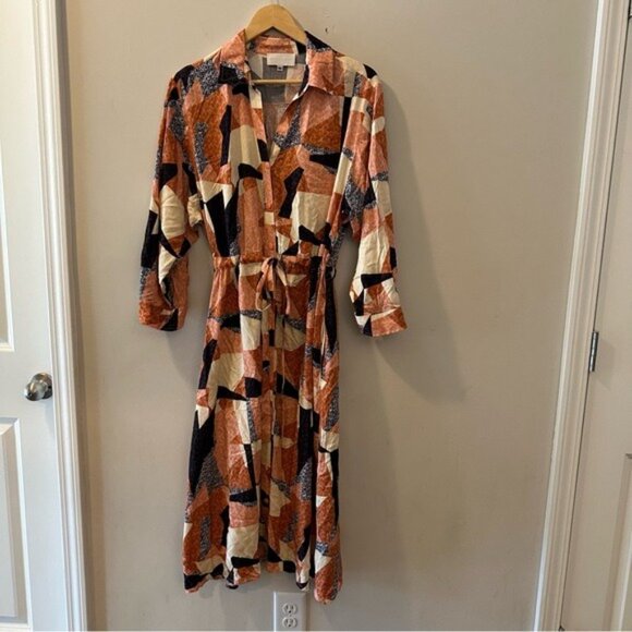 Anthropologie Corey Lynn Calter Abstract Print Belted Shirtdress Size Medium - Picture 2 of 9